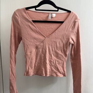 H&M Pink Long Sleeve Wrap illusion Blouse size large